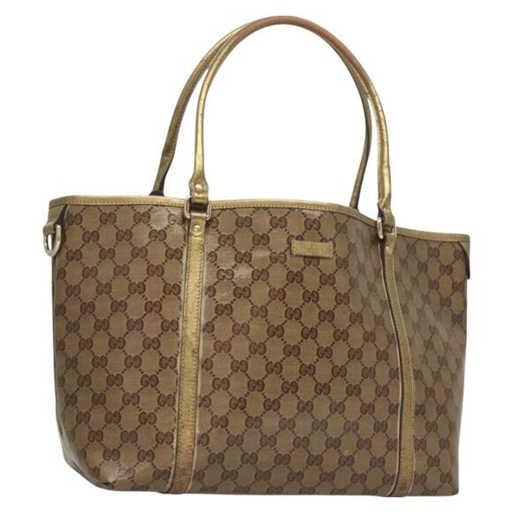 GUCCI GG Crystal Tote Bag Coated Canvas Beige Gold - Picture 1 of 16